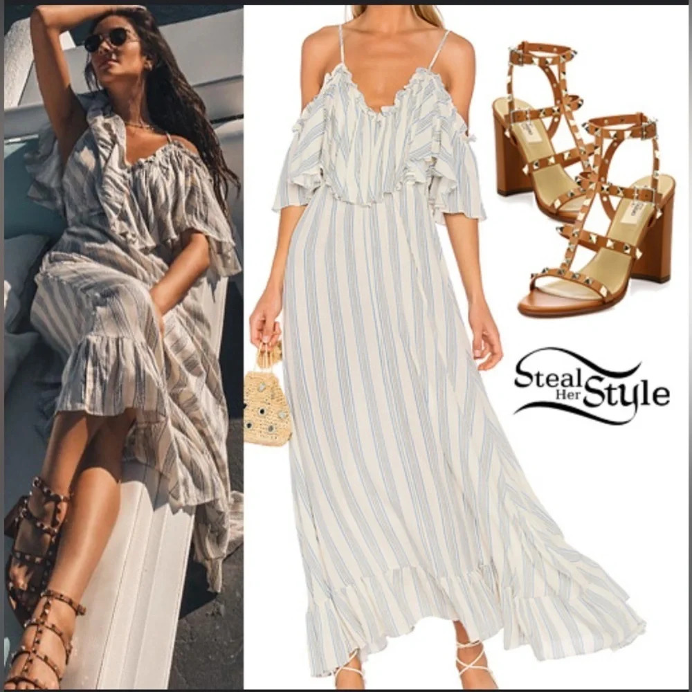 MISA Los Angeles Augustina Striped Midi Dress blue and white‎ size XS